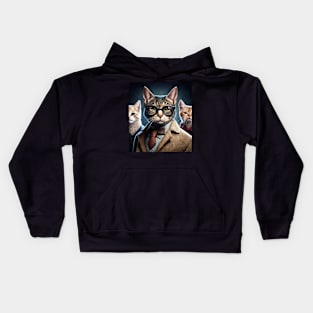 Distinguished cat portrait wearing a glasses Kids Hoodie